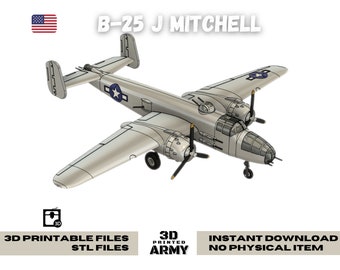 North American B-25 J Mitchell - 3D printed scalemodel - 1/38e scale - STL files - Instant Download - 3D printing files