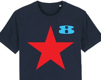 Premium Organic Red Star on Navy T-Shirt - Peter Blake & Paul Weller Inspired Mod Art Design