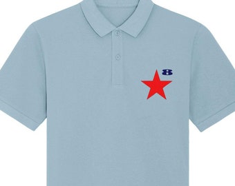 STAR: Sky Blue Embroidered Polo Inspired by Peter Blake and Paul Weller.  Small to 3XL