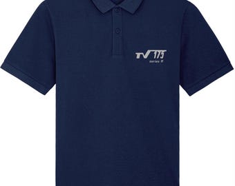 TV175 II: Navy Embroidered Polo Inspired by Classic Lambretta Scooters. Small to 4XL