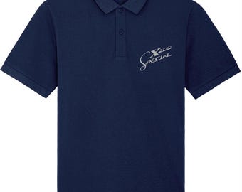 SX200: Navy Embroidered Polo Inspired by Classic Lambretta Scooters. Small to 4XL