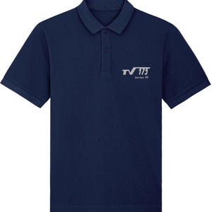 TV175 III: Navy Embroidered Polo Inspired by Classic Lambretta Scooters. Small to 4XL