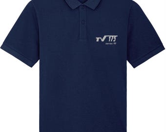 TV175 III: Navy Embroidered Polo Inspired by Classic Lambretta Scooters. Small to 4XL