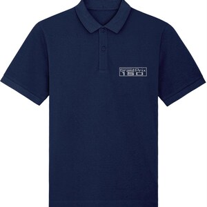GP150: Navy Embroidered Polo Inspired by Classic Lambretta Scooters. Small to 4XL