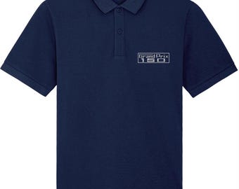 GP150: Navy Embroidered Polo Inspired by Classic Lambretta Scooters. Small to 4XL