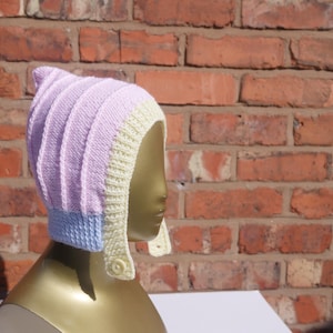 Handmade knitted adult pixie style hat/ bonnet