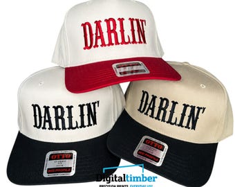 Darlin' Embroidered Hat, Women's Country Western 5 Panel Snapback Cap