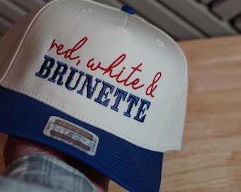 Red White & Brunette Embroidered Otto Snapback Hat | Mid Profile Cap
