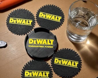 Dewalt-Inspired Saw Blade Coasters – Set of 4 | Tool Lover Gift & Workshop Decor