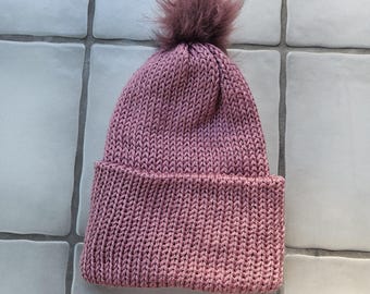 Rosy Pink Trendy Knitted Winter Hat/Beanie