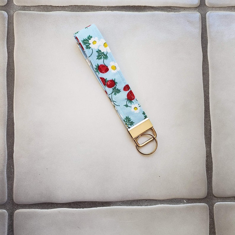 Strawberry Key Fob Wrist Lanyard Strap image 1