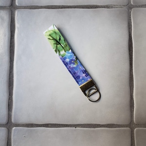 Hydrangea Flowers Key Fob Keychain Wristlet Lanyard
