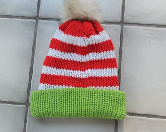 Red and Green Christmas Trendy Knitted Winter Hat/Beanie