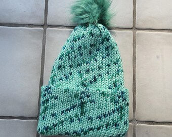 Green Speckled Trendy Knitted Winter Hat/Beanie