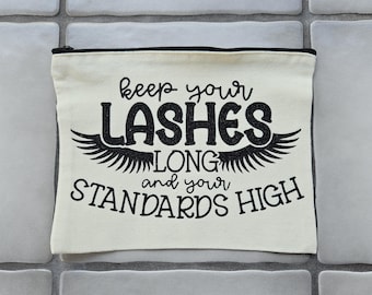 Keep Your Lashes Long Canvas Cotton Makeup Bag Pouch