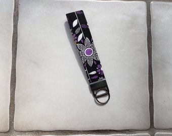 Purple Flower Key Fob Wrist Lanyard Strap