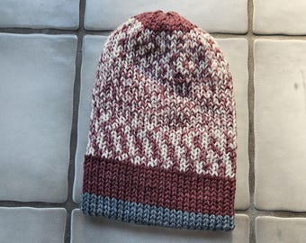 Maroon and Gray Trendy Knitted Winter Hat/Beanie