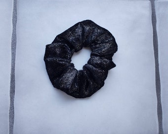 Black and Silver Dots Glitter Velvet Scrunchie