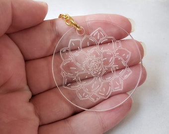 Succulent Plant Engraved Acrylic Keychain