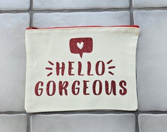 Hello Gorgeous Canvas Cotton Makeup Bag Pouch