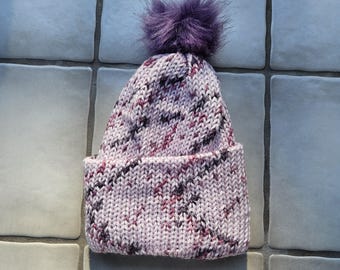 Purple Speckled Trendy Knitted Winter Hat/Beanie