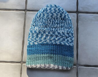 Blue Green Gray Trendy Knitted Winter Hat/Beanie
