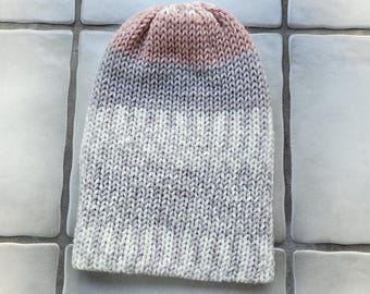 Pink and Gray Trendy Knitted Winter Hat/Beanie