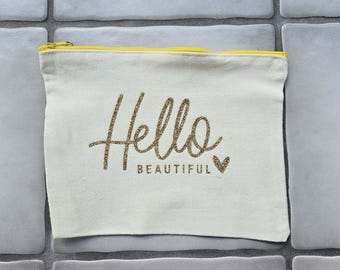 Hello Beautiful Canvas Cotton Makeup Bag Pouch