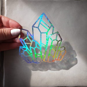 Beautiful Holographic Rainbow Crystal Gemstone Suncatcher, Window Cling, Prism, Vinyl Window Decal