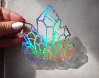 Beautiful Holographic Rainbow Crystal Gemstone Suncatcher, Window Cling, Prism, Vinyl Window Decal