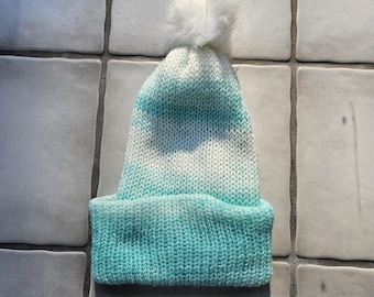 Mint and White Trendy Knitted Winter Hat/Beanie
