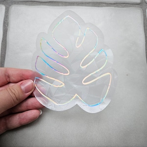 Beautiful Holographic Rainbow Palm Leaf Suncatcher, Window Cling, Prism, Vinyl Window Decal