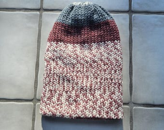 Maroon and Gray Trendy Knitted Winter Hat/Beanie