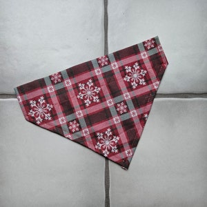 Red and Green Plaid Christmas Snowflake Medium Over the Collar Dog/Pet Bandana