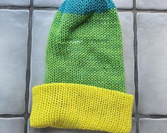 Green Blue Yellow Trendy Knitted Winter Hat/Beanie
