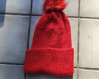 Red Trendy Knitted Winter Hat/Beanie
