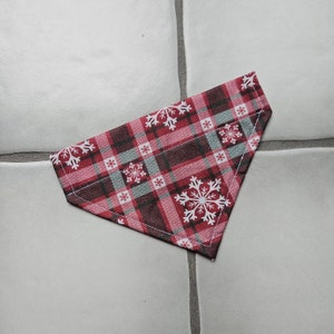 Christmas Red and Green Snowflake Plaid Small Over the Collar Dog/Pet Bandana