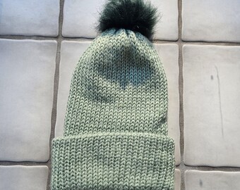 Sage Green Trendy Knitted Winter Hat/Beanie
