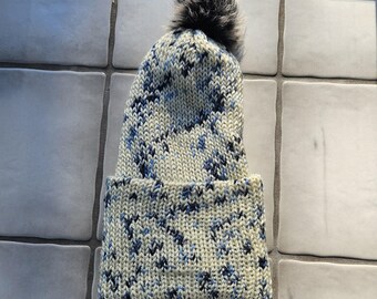 Blue Speckled Trendy Knitted Winter Hat/Beanie