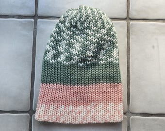 Pink and Green Trendy Knitted Winter Hat/Beanie