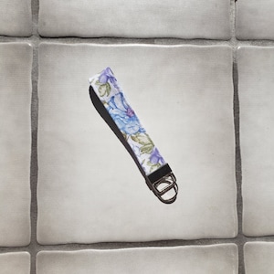 Blue Floral Key Fob Keychain Wristlet Lanyard