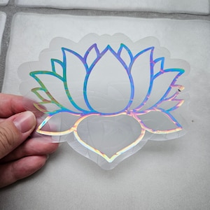 Beautiful Holographic Rainbow Lotus Flower Suncatcher, Window Cling, Prism, Vinyl Window Decal
