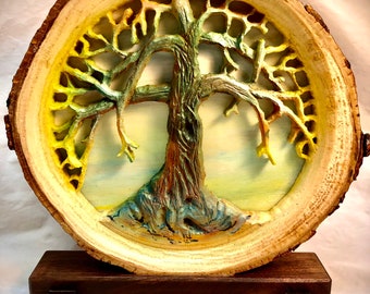 Hand carved Tree of Life Mantle Stand