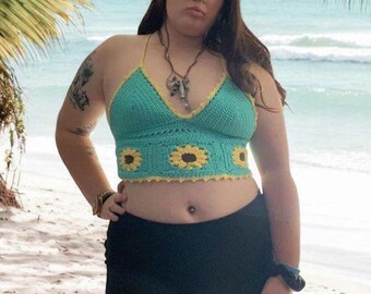 The Alurah top | Festival Top | Boho | Sunflower | Granny Square | Crochet | Lace up | Corset | Halter Top| Crop Top | Hippie