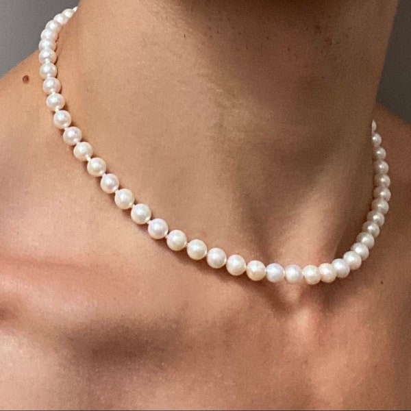 HERA Halskette // Große Qualität Muschel runde Perlen zwischendurch geknotet mit einem Verschluss aus Sterling Silber oder vergoldetem Edelstahl