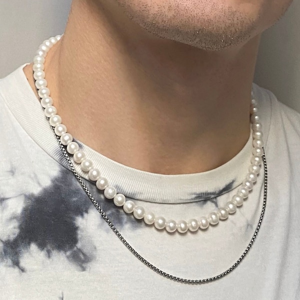 DORIAN Halskette || Große Qualität Perlenkette, Süßwasser Perlenkette, Männer Perlenkette, Frauen Perlenkette.