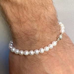 DORIAN-armband || Ronde parelarmband van hoge kwaliteit met magnetische of karabijnsluiting in zilver of goud