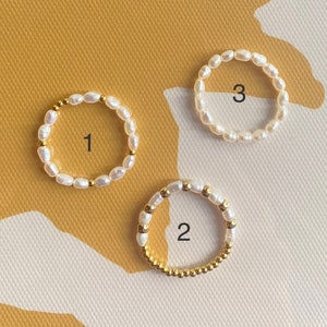 FEMO rings // small freshwater pearl rings with gold plated elements