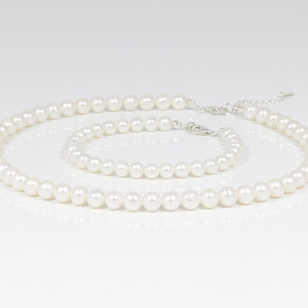 Ensemble collier et bracelet DORIAN // collier et bracelet en perles arrondies naturelles assorties avec fermeture en argent sterling
