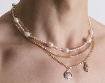 NICO necklace // Mixed size natural pearls with a sterling silver or gold plated stainless steel closure